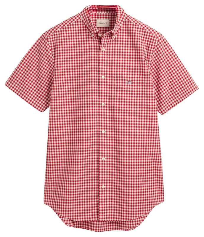 GANT Men's REG POPLIN Gingham SS Shirt REG POPLIN Gingham SS Shirt, Ruby RED,