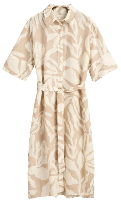 GANT Women's Rel Palm Print Linen Shirt Dress, Dry Sand, 10