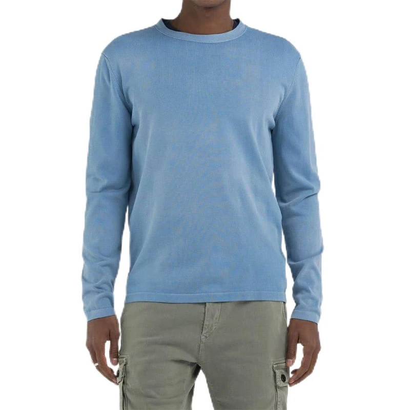 REPLAY Men's Cotton Knitted Sweater, Dusty Azure 281 (Blue), XL