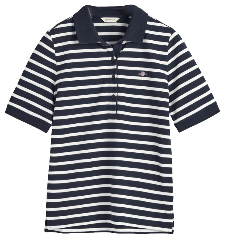 GANT Women's Slim Striped Shield SS Pique Polo, Evening Blue, S