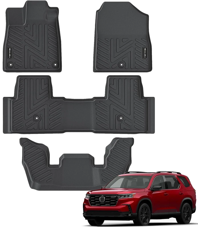 NIKALAIKA Car Mats, Car Floor Mats for 2023 Honda Pilot All Weather Protection TPE Rubber Floor Liners, Odorless Anti-Slip, 1st 2nd Row, Black