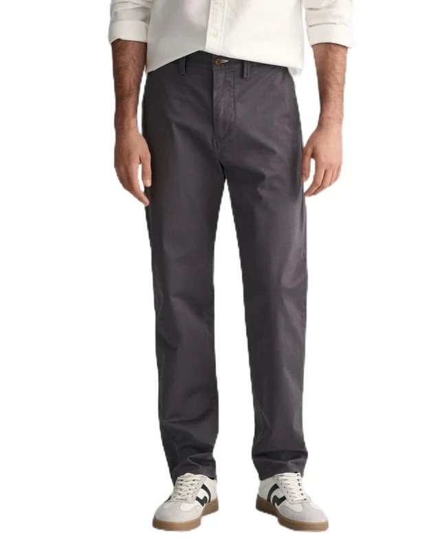 GANT Men's Regular Twill Chinos Dress Pants, Anthracite, 36 W/32 L