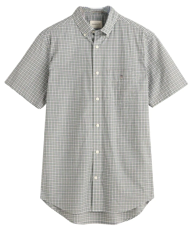 GANT REG POPLIN Microcheck SS Shirt, Milky Matcha, S - Image 1