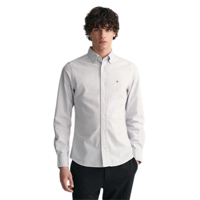 GANT Slim Oxford Banker Stripe Shirt, Light Blue, L