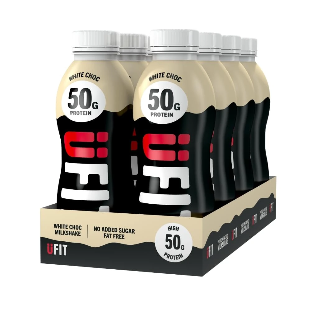 UFIT High 50g Protein Shake - White Chocolate Flavour - No Added Sugar - Low in Fat - Ready to Drink - Pack of 8 x 500ml (Packaging May Vary)