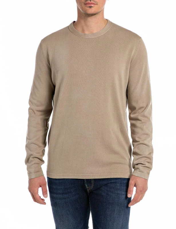 Replay Men's Knitted Cotton Sweater, Peanut 725 (Brown), M