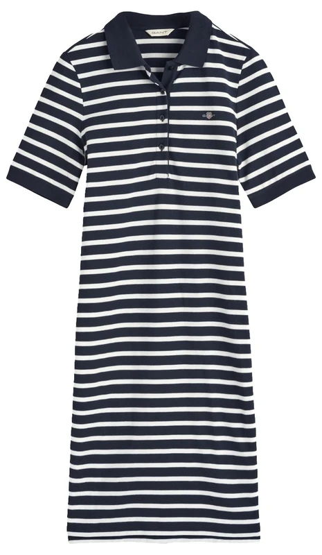 GANT Women's Striped Shield Ss Pique Polo Dress, Evening Blue, XL