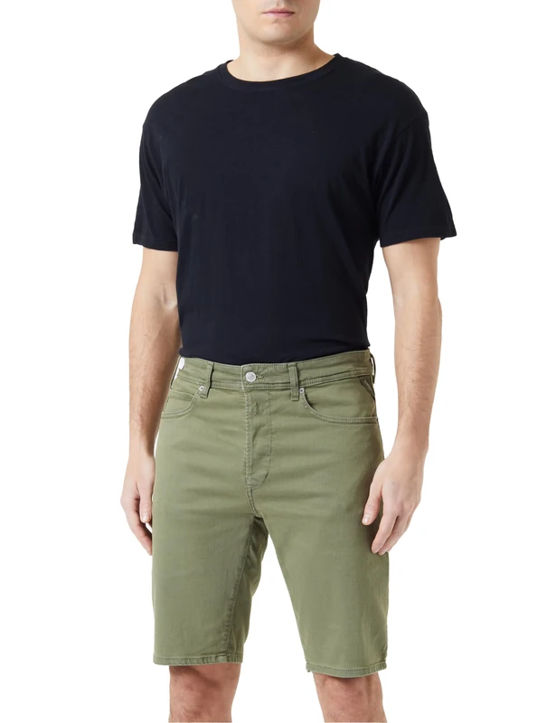 REPLAY Men's Jeans Shorts RBJ 901 Tapered-Fit, Light Military 833 (Green), 36