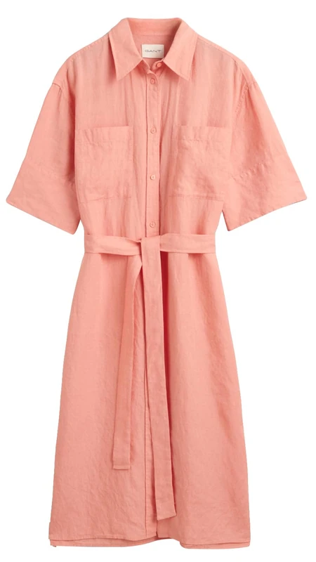 GANT REL Linen SS Shirt Dress, Peachy Pink, 20