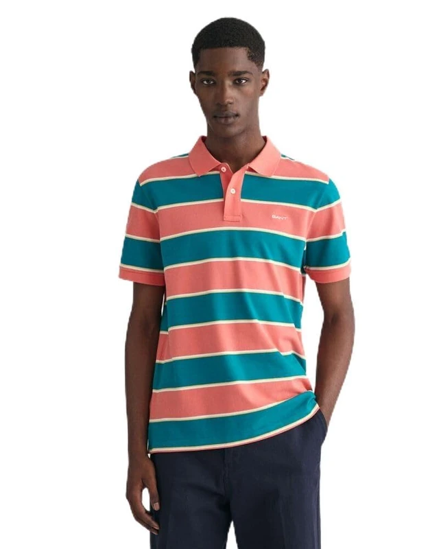 GANT Stripe Pique SS Polo Shirt, Ocean Turquosie, M