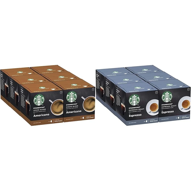 STARBUCKS House Blend by Nescafé Dolce Gusto, Medium Roast, Coffee Pods 6 x 12 (72 Capsules) & Espresso Roast by Nescafé Dolce Gusto, Dark Roast, Coffee Pods 6 x 12 (72 Capsules)