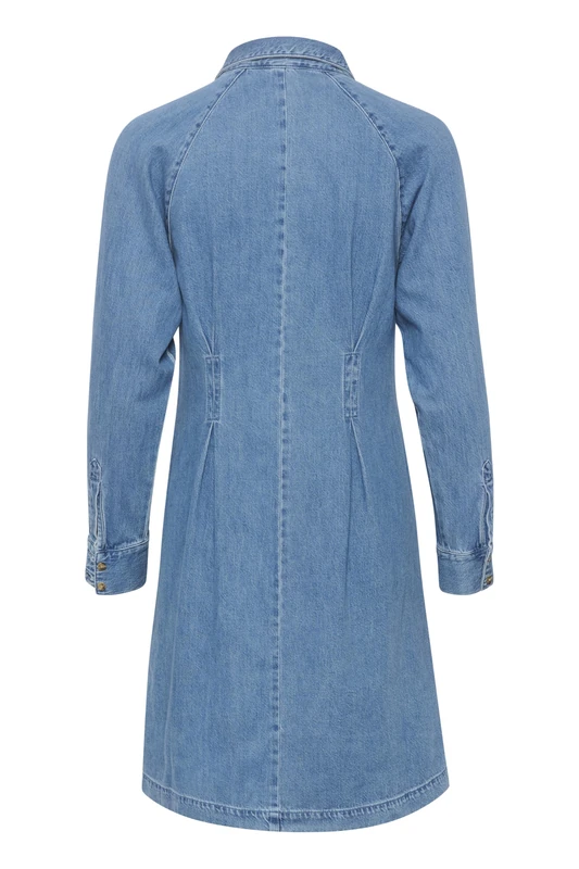 Part Two Women's Dress Long Sleeves Slim Fit Half Zipper Pockets, Medium Blue Denim, 16