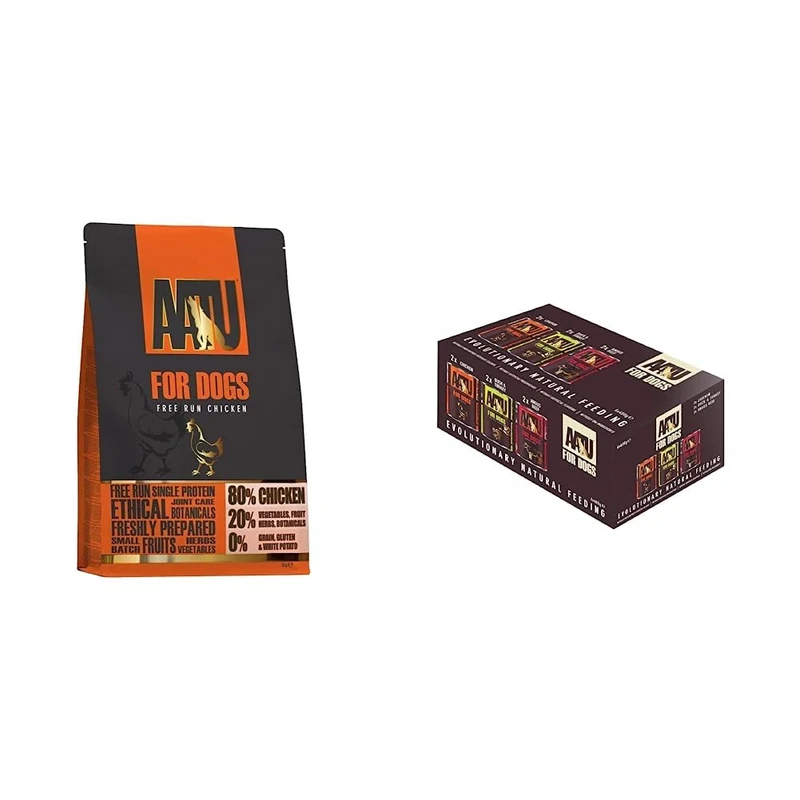 AATU 80/20 Dry Dog Food - Chicken 5kg - High Protein Grain Free Recipe & Adult Dog Food Wet Tins - Variety Pack (6x400g) - Grain Free Recipe with No Artificial Ingredients