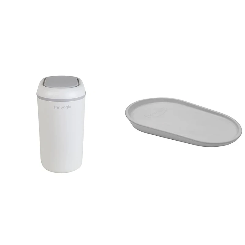 Shnuggle Eco-Touch Baby Nappy Diaper Bin with Eco-Friendly Bin Liners - Traps Odours, Germs & Bacteria - White & Squishy Baby Changing Mat | Soft and warm foam material is nicer for babies | Grey