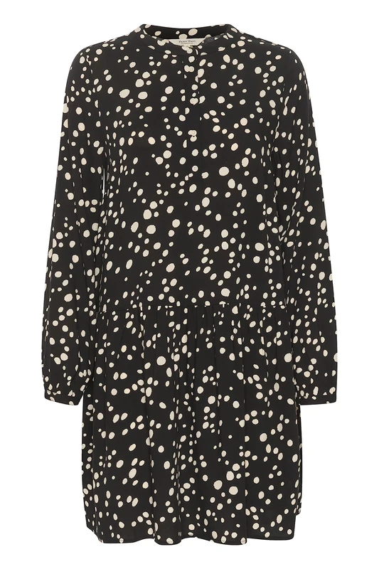 Part Two Women's Dress Long Sleeves Above Knee Length Loose Fit Drop Waist, Black Dot Print, 16 - Image 1