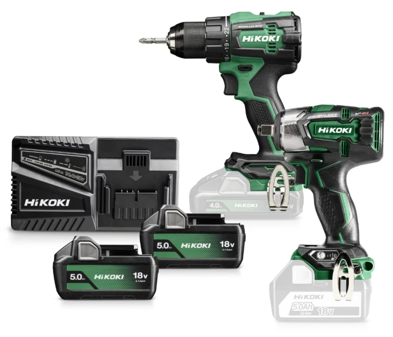 HIKOKI KC18WEZ Cordless Combo Kit (1 Cordless Drill DS18DE, Max. Fixed Torque (Hard) 140 Nm, 1 Battery Impact Wrench 1/2 Inch WR18DBDL2, Max. Fixed Torque Power Mode: 305Nm, 18V, Brushless)