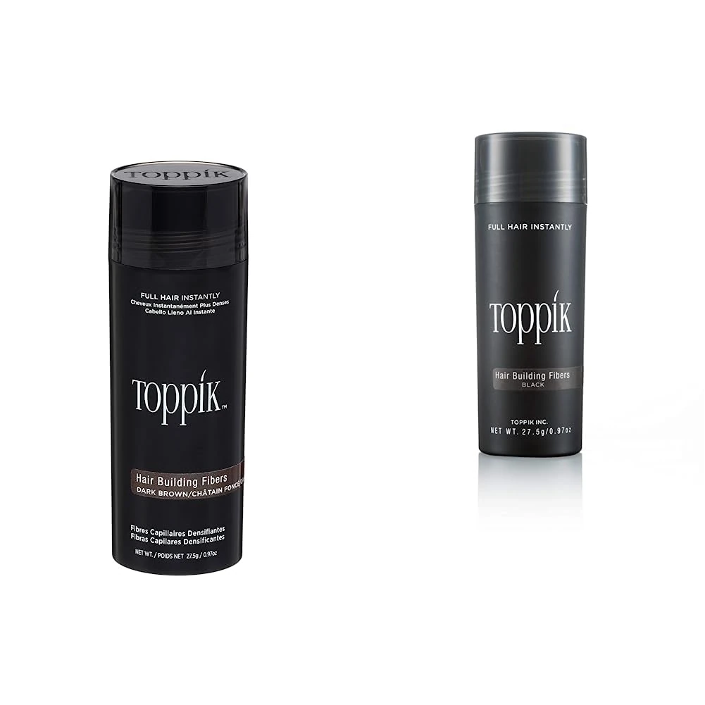 Toppik Hair Building Fibres Powder, Dark Brown, 27.5g Bottle - for A Thicker-looking Hairline & Hair Building Fibres Powder, Black, 27.5g Bottle - for A Thicker-looking Hairline, Crown and Beard