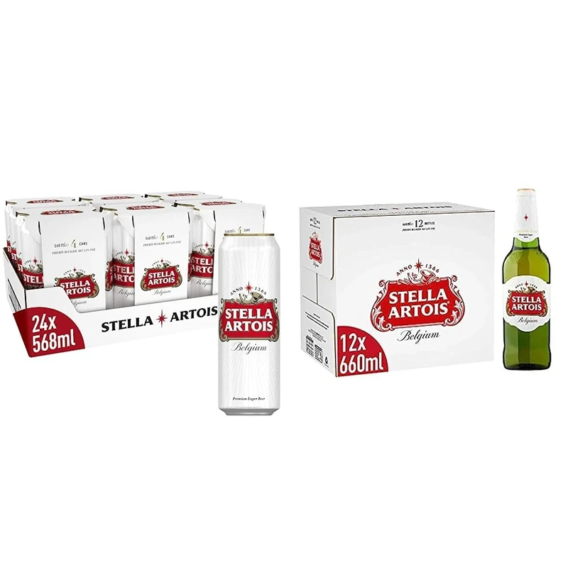 Stella Artois Premium Lager Beer Pint Cans 24 x 568 ml & Premium Lager Beer Large Bottle, 12 x 660ml