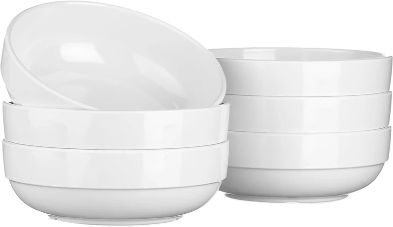 SECO 7.5"/19cm Glazed Melamine Bowl, Pack of 6, Durable and Scratch Resistant - White