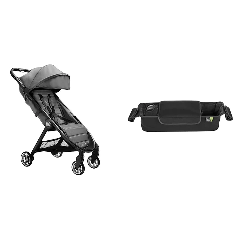 Baby Jogger City Tour 2 Travel Pushchair | Lightweight, Foldable & Portable Buggy | Shadow Grey & Buggy Organiser Parent Console with Insulated Pram Cup Holder | Black