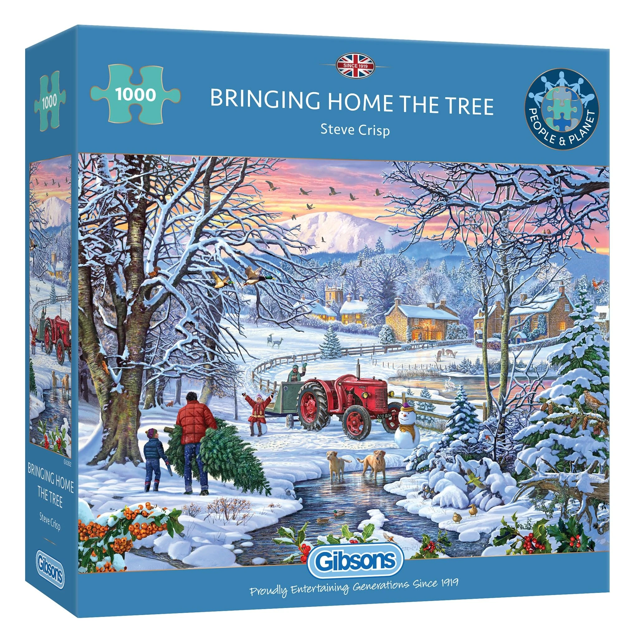 Gibsons Bringing Home The Tree 1000 Piece Jigsaw Puzzle for Adults Family Christmas Winter Scene Tradition | Sustainable Premium 100% Recycled Board | Great Gift| Gibsons Games