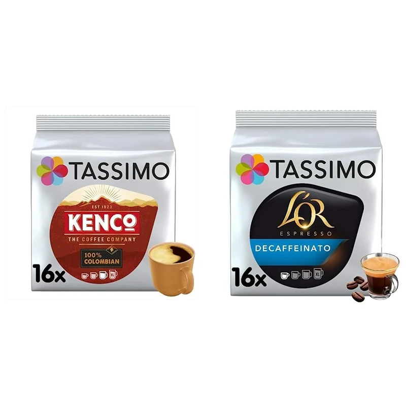 Tassimo Kenco Colombian Coffee Pods X16 (Pack of 5, Total 80 Drinks) & L'OR Espresso Decaffeinato Coffee Pods x16 (Pack of 5, Total 80 Drinks)