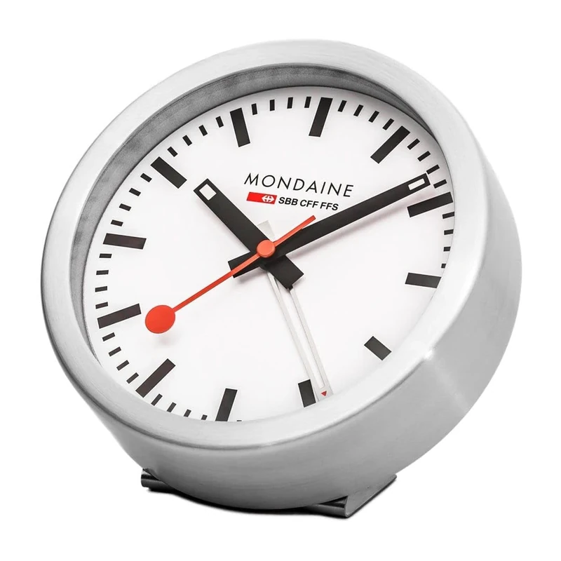 Mondaine - Alarm Clock A997.MCAL.16SBB.1 - Sweeping Hands - Table Clock 125mm - Official Swiss Railways Clock Aluminium Casing Hands Visible in the Dark - Dust Resistant - Image 1