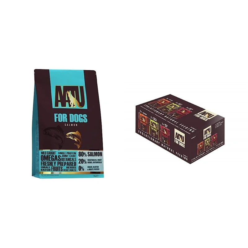 AATU 80/20 Dry Dog Food - Salmon 10kg - High Protein Grain Free Recipe & Adult Dog Food Wet Tins - Variety Pack (6x400g) - Grain Free Recipe with No Artificial Ingredients