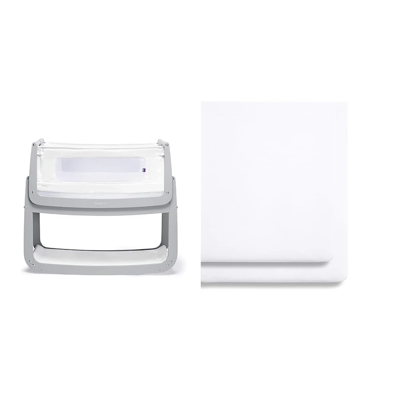 Snüz SnuzPod 4 Bedside Crib Dove & 2 Pack Crib Fitted Sheets 44 x 80cm – White – Light, Breathable & Luxurious Jersey Cotton Made to Last & Designed to Fit Pod Bedside Cribs