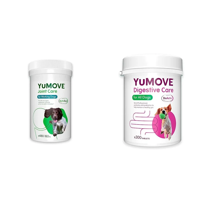 YuMOVE Working Dog | Joint Supplement for Working Dogs, with Glucosamine, Chondroitin, 480 Tablets & YuMOVE Digestive Care for All Dogs | Previously YuDIGEST | 300 Tablets