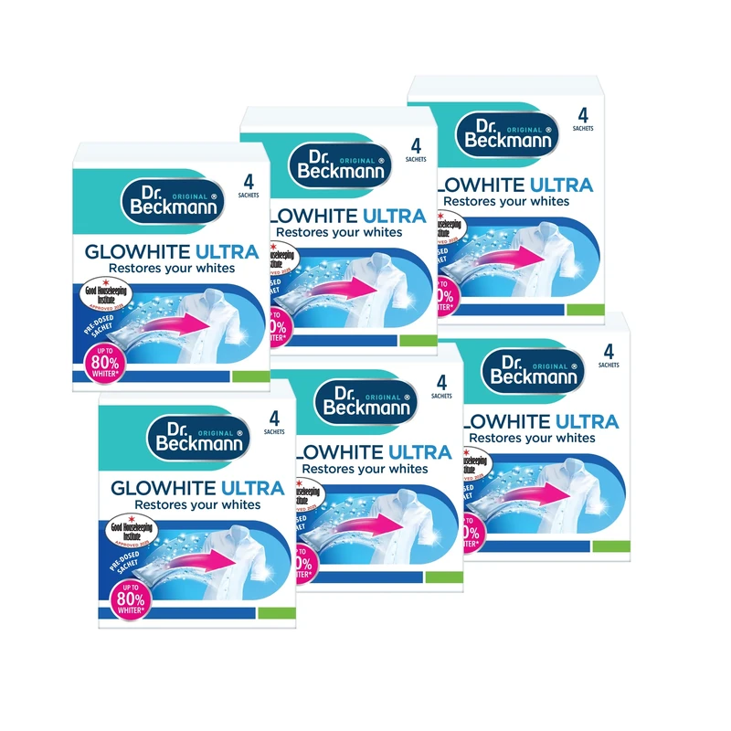 Dr. Beckmann Glowhite Ultra|Maintains brighter white laundry |Treats Greying | 4 x 40 g x 6