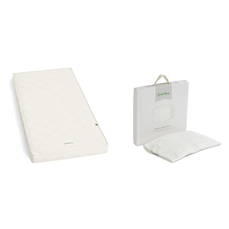 The Little Green Sheep Twist Cot Bed Mattress, Breathable Mattress for Babies and Toddlers, 70 x 140 cm & Organic Cotton Cot Bed Fitted Sheet, White - 70 x 140