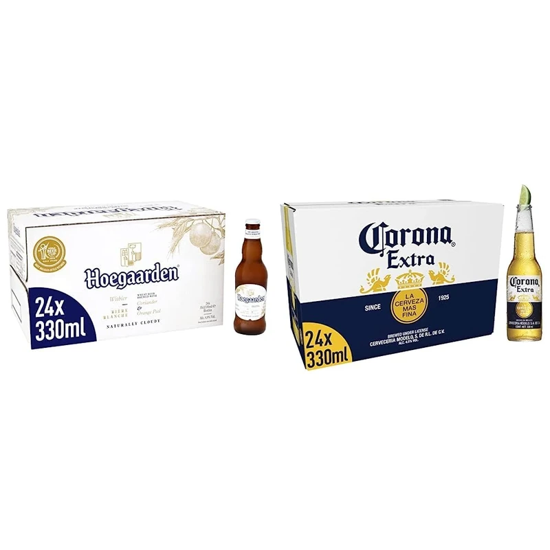 Hoegaarden Belgian Wheat Beer Bottle, 24 x 330 ml & Corona Extra Lager Beer Bottle, 24 x 330ml