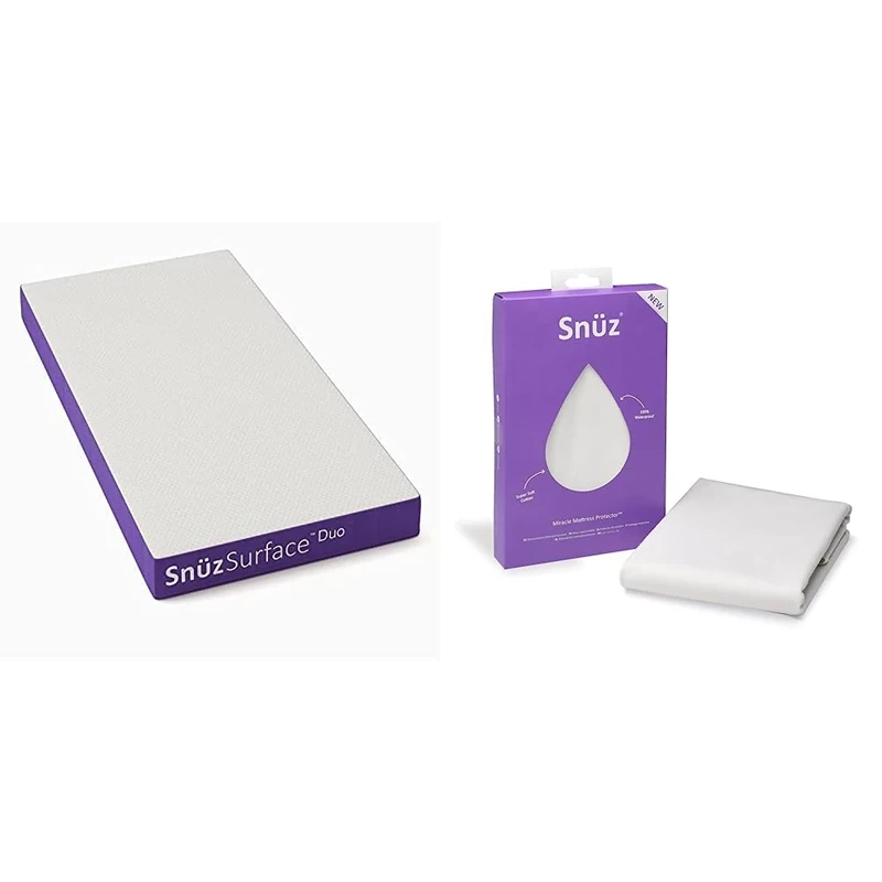 Snüz Surface Pro Duo Dual Sided Cot Bed Mattress, 3D Waterproof Breathable Foam Topped Pocket Sprung & Miracle Waterproof Mattress Protector - 70 x 140cm with Moisture-Wicking Cotton Surface