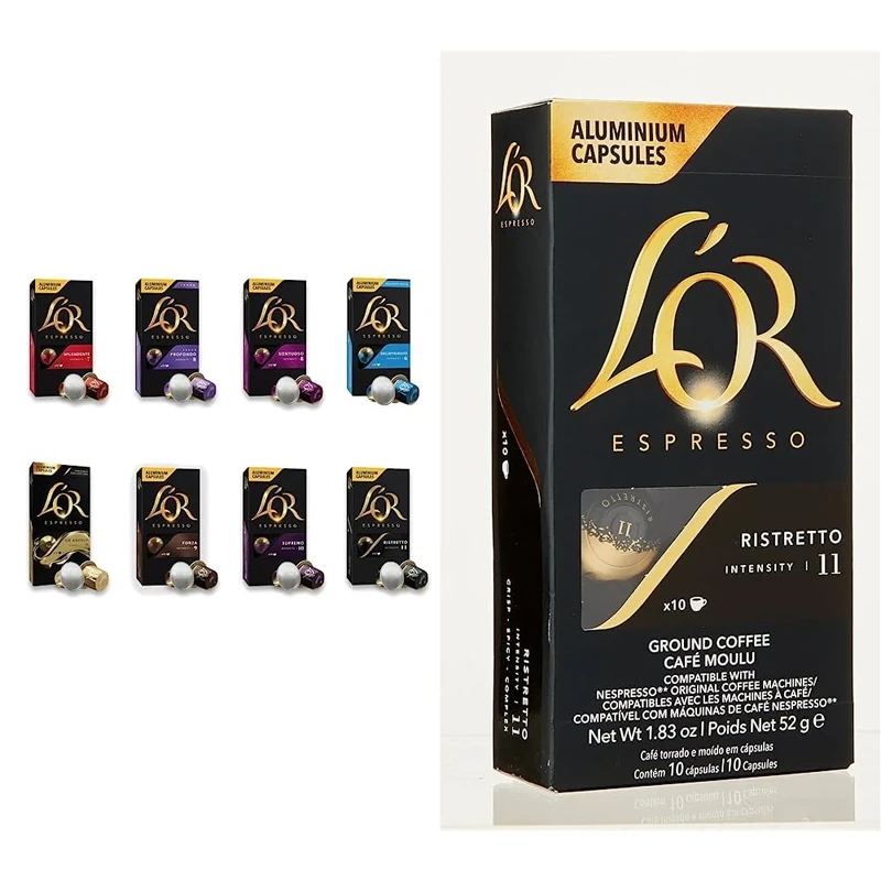 L'OR Favourites Assortment Nespresso Compatible Coffee Pods (Pack of 8, Total 80 Drinks) & Espresso Ristretto Intensity 11 - Nespresso* Compatible Aluminium Coffee Capsules