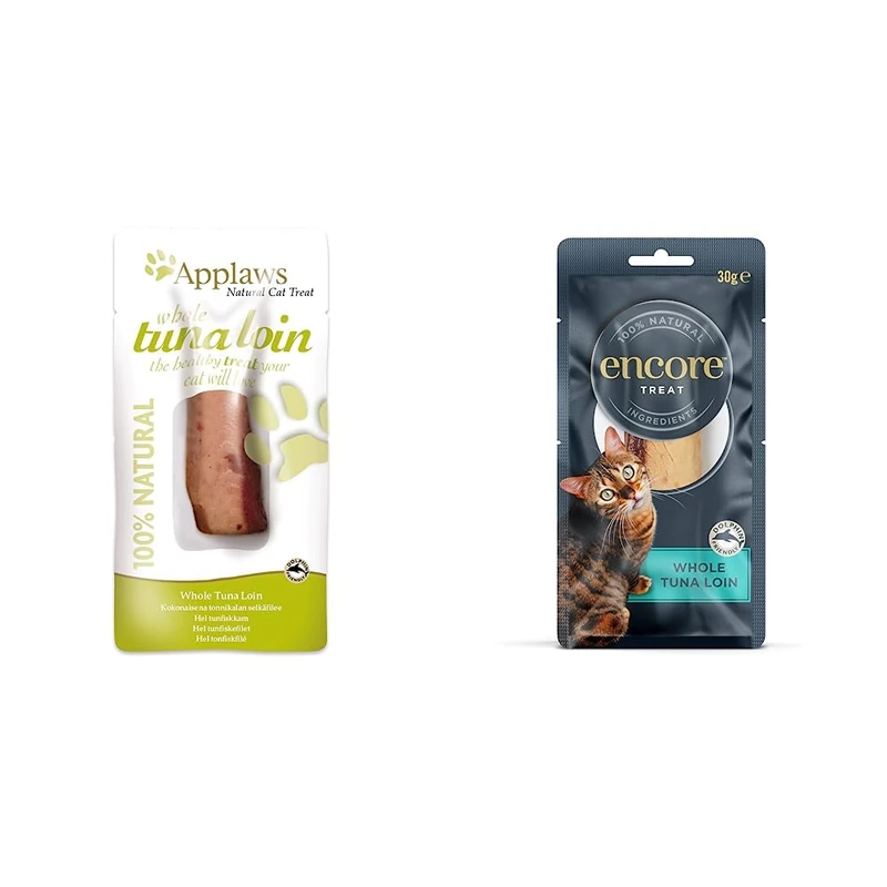 Applaws 100% Natural Cat Treats, Whole Tuna Loin Cat Snack, 30g Pouch (Pack of 12) & Encore 100% Natural Cat Treats, Whole Tuna Loin Cat Snack, 30g (Pack of 12)