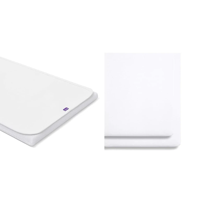 SnuzPod 4 Waterproof Mattress Protector – 40 x 75.5cm – 100% Waterproof with Moisture-Wicking Cotton Surface & 2 Pack Crib Fitted Sheets 44 x 80cm – White – Light, Breathable & Luxurious Jersey Cotton