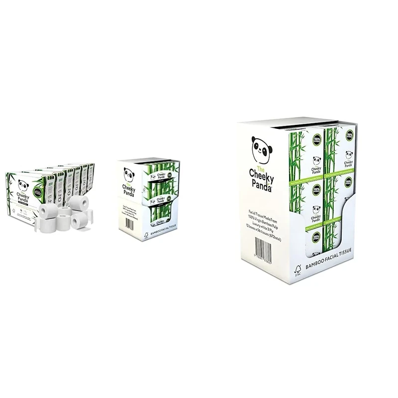 The Cheeky Panda Bamboo Toilet Roll Bulk Buy – 24 Rolls (6 Packs of 4) | Sustainable Loo Roll & Bamboo Facial Tissues | 12 Cube Tissue Boxes | Soft Face Tissues