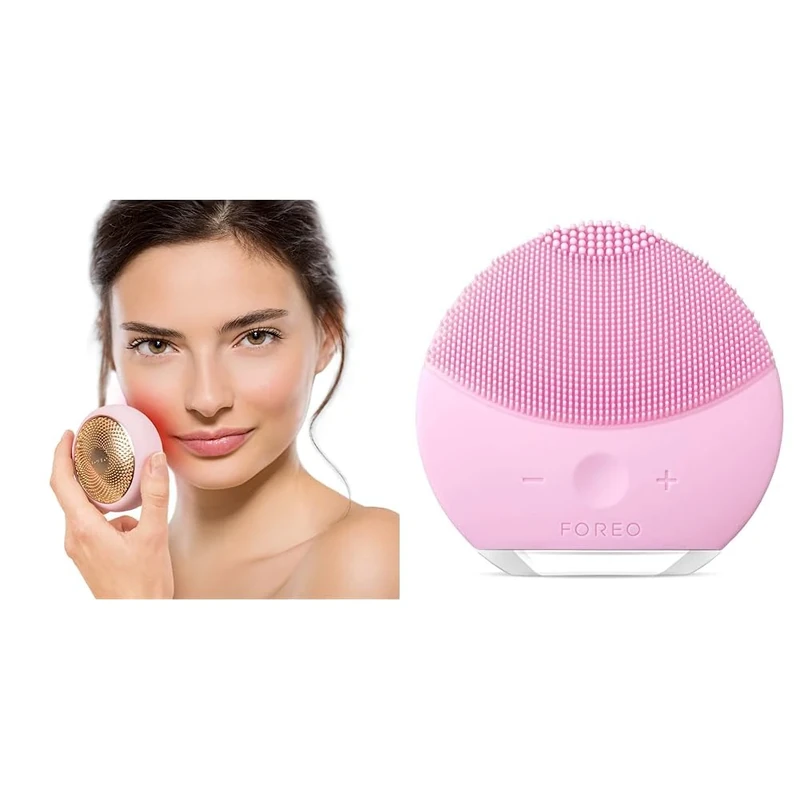 FOREO UFO Full Facial LED Face Mask Treatment, Red Light Therapy Face Care, Korean Skincare, Pearl Pink & Luna Mini 2 Facial Cleansing Brush | Travel Accessories | Face Massager Electric | Pearl Pink