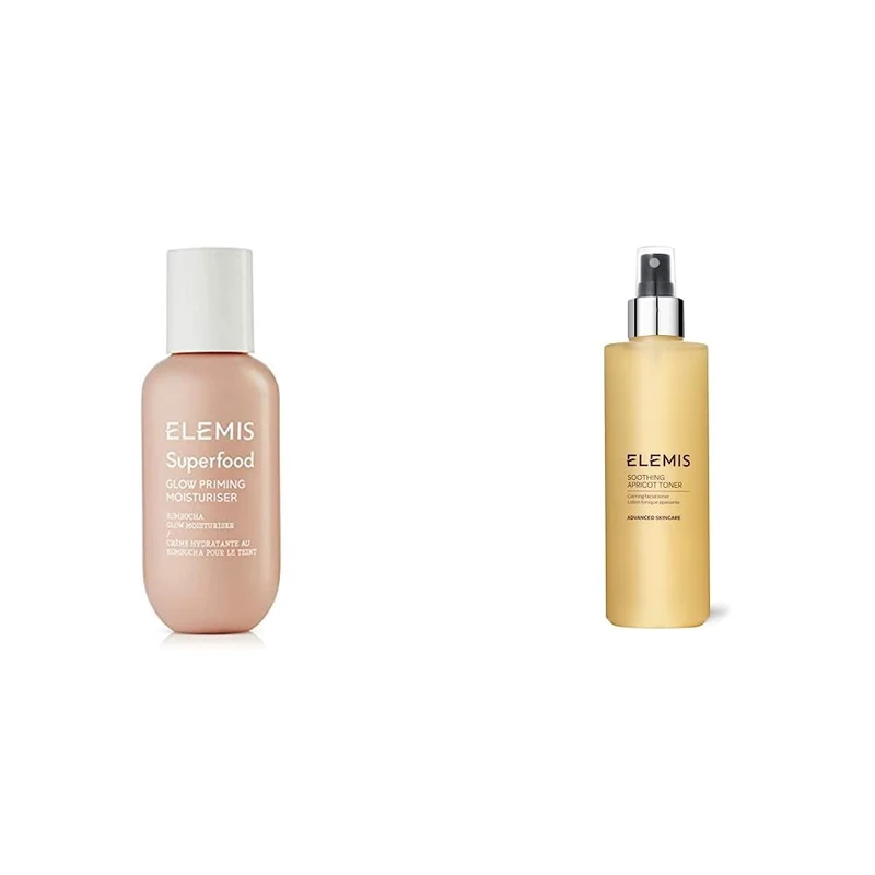ELEMIS Superfood Glow Priming Moisturiser, Lightweight Face Cream for Smooth and Radiant Skin, 60ml & Soothing Apricot Facial Toner, Hydrating Face Mist for Sensitive Skin, Calming Toner