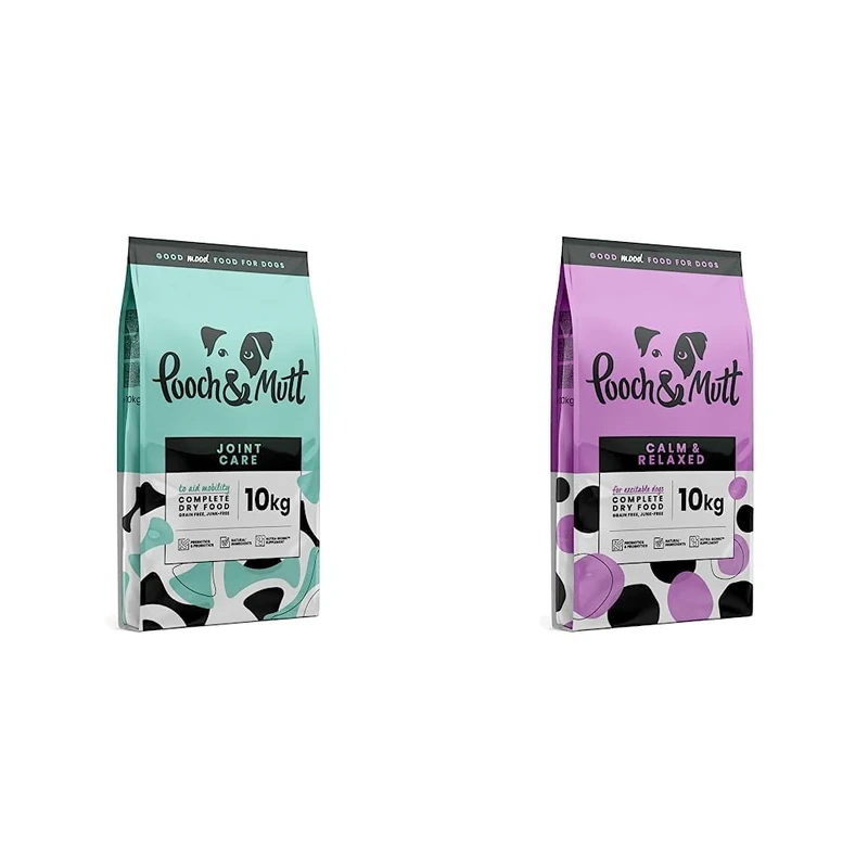 Pooch & Mutt - Joint Care, Complete Dry Dog Food (Grain Free), Salmon and Sweet Potato, 10kg & Calm & Relaxed, Complete Dry Dog Food (Grain Free), Turkey and Sweet Potato, 10kg