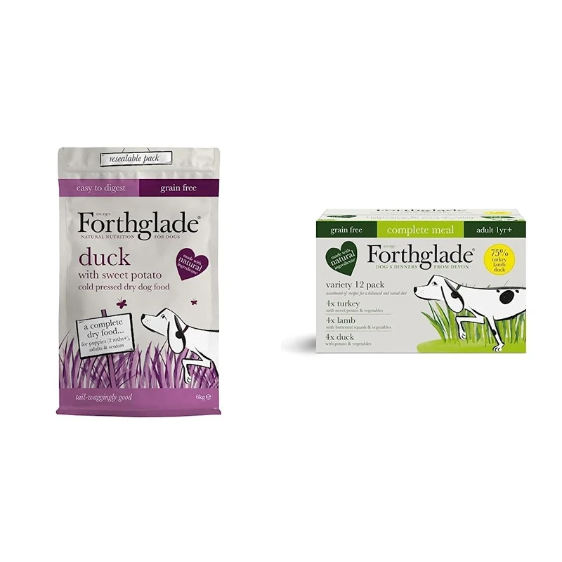 Forthglade Complete Natural Dry & Wet Dog Food - Grain Free Duck with Veggies (6kg & 12 x 395g) Adult Dog Food 1 Year+