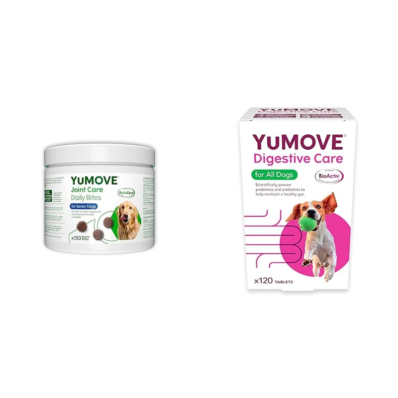 YuMOVE Daily Bites For Senior Dogs | High Strength Hip and Joint Supplement Designed 150 Chews & Digestive Care for All Dogs | Previously YuDIGEST | Probiotics for Dogs 120 Tablets