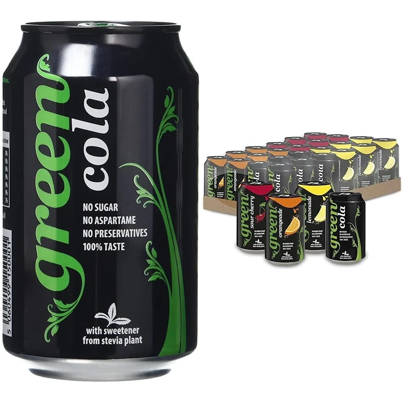 Green Cola Cans 24 Pack, No Sugar Soft Drink, 0 Calories, No Aspartame, Natural Caffeine, 100% Taste & Soft Drinks - Mixed Case/Variety Pack of 24 cans, Low Calorie Sparkling Soft Drinks