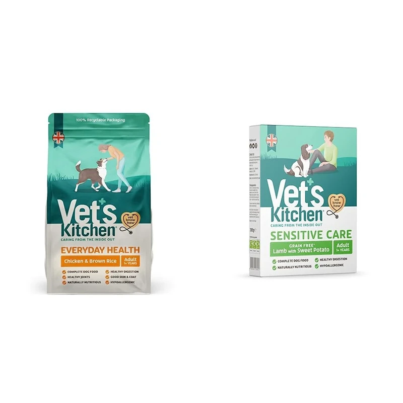 Vet's Kitchen Dry Dog Food, Everyday Health/Chicken/ 12 kg & Wet Dog Food Grain Free Lamb with Sweet Potato, 10 x 395g