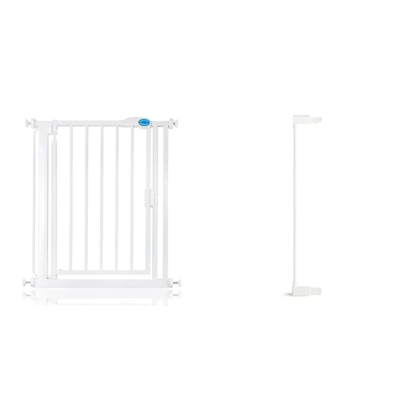 Bettacare Auto Close Stair Gate Range (68.5cm - 75cm, White) & Munchkin Lindam 7 cm Pressure Fit Universal Stair Gate Extension (White), Compatible with Sure Shut Axis