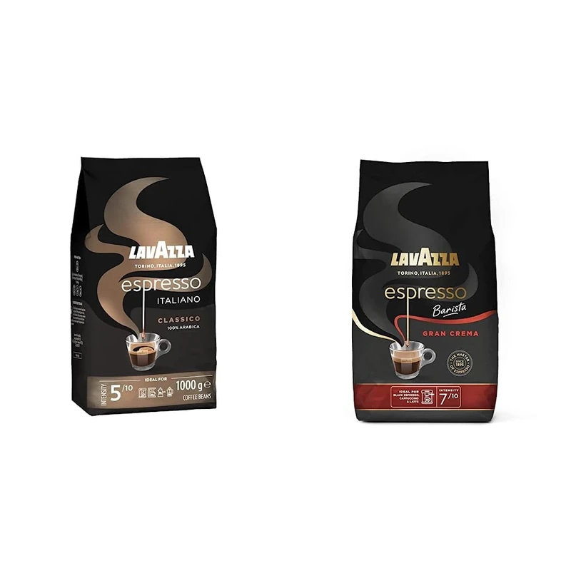 Lavazza Espresso Italiano Arabica Medium Roast Coffee Beans, 1kg & Barista Gran Crema, Arabica and Robusta Drum Roast Coffee Beans, Pack of 1kg