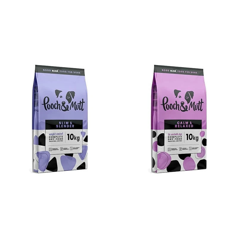 Pooch & Mutt - Slim & Slender, Complete Dry Dog Food (Grain Free), Chicken and Sweet Potato, 10kg & Calm & Relaxed, Complete Dry Dog Food (Grain Free), Turkey and Sweet Potato, 10kg