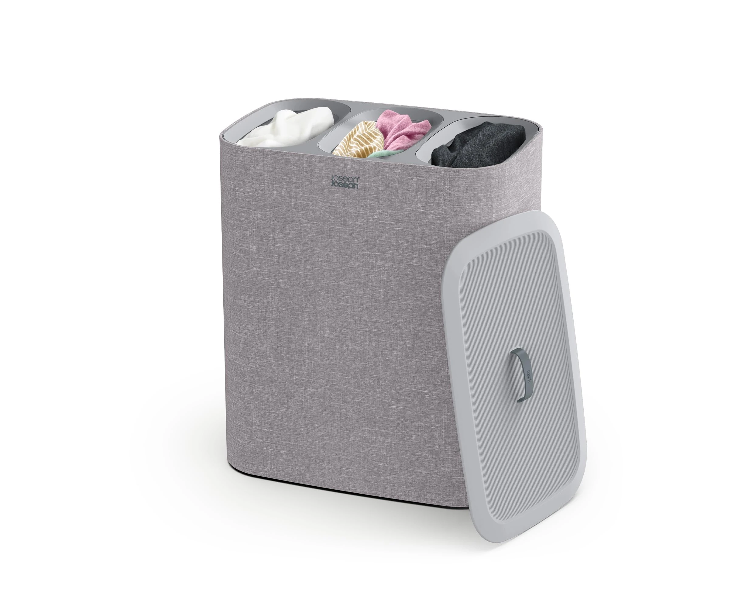 Joseph Joseph Tota Trio 90 litre laundry separation basket with lid, 3 removable washing bags with handles, grey