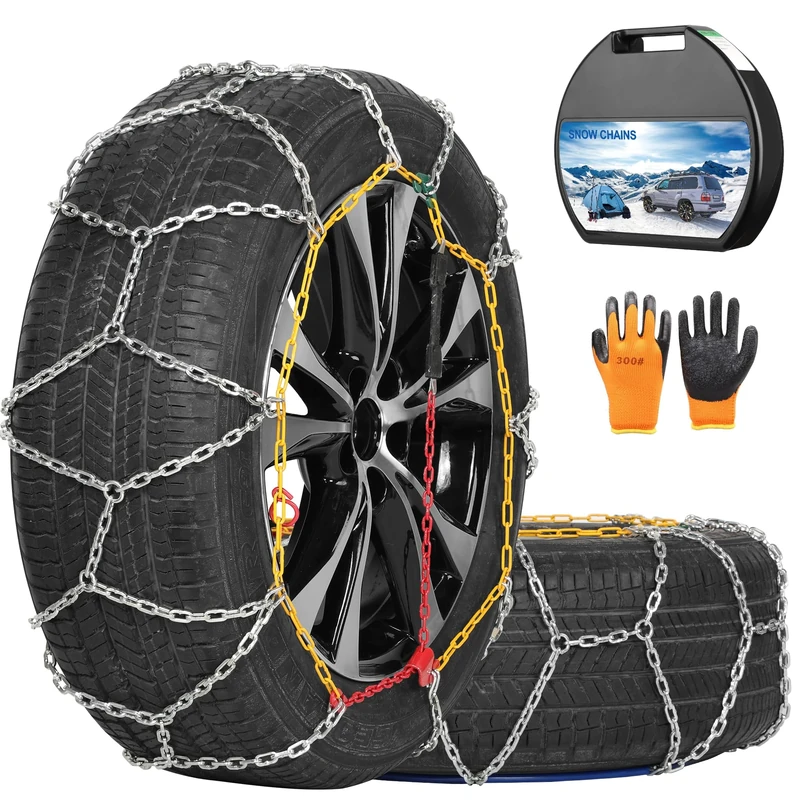 COCO BIRD Snow Chains, Wear-Resistant High Carbon Steel Anti Slip Tire Chain for Passenger Cars, Pickups, and SUVs, Set of 2 (KN130)